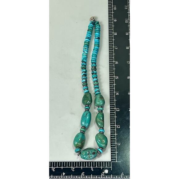 VTG Southwest Carved Heishi Turquoise Bead Necklace Sterling 925 Spacers 80.8g - Picture 15 of 16